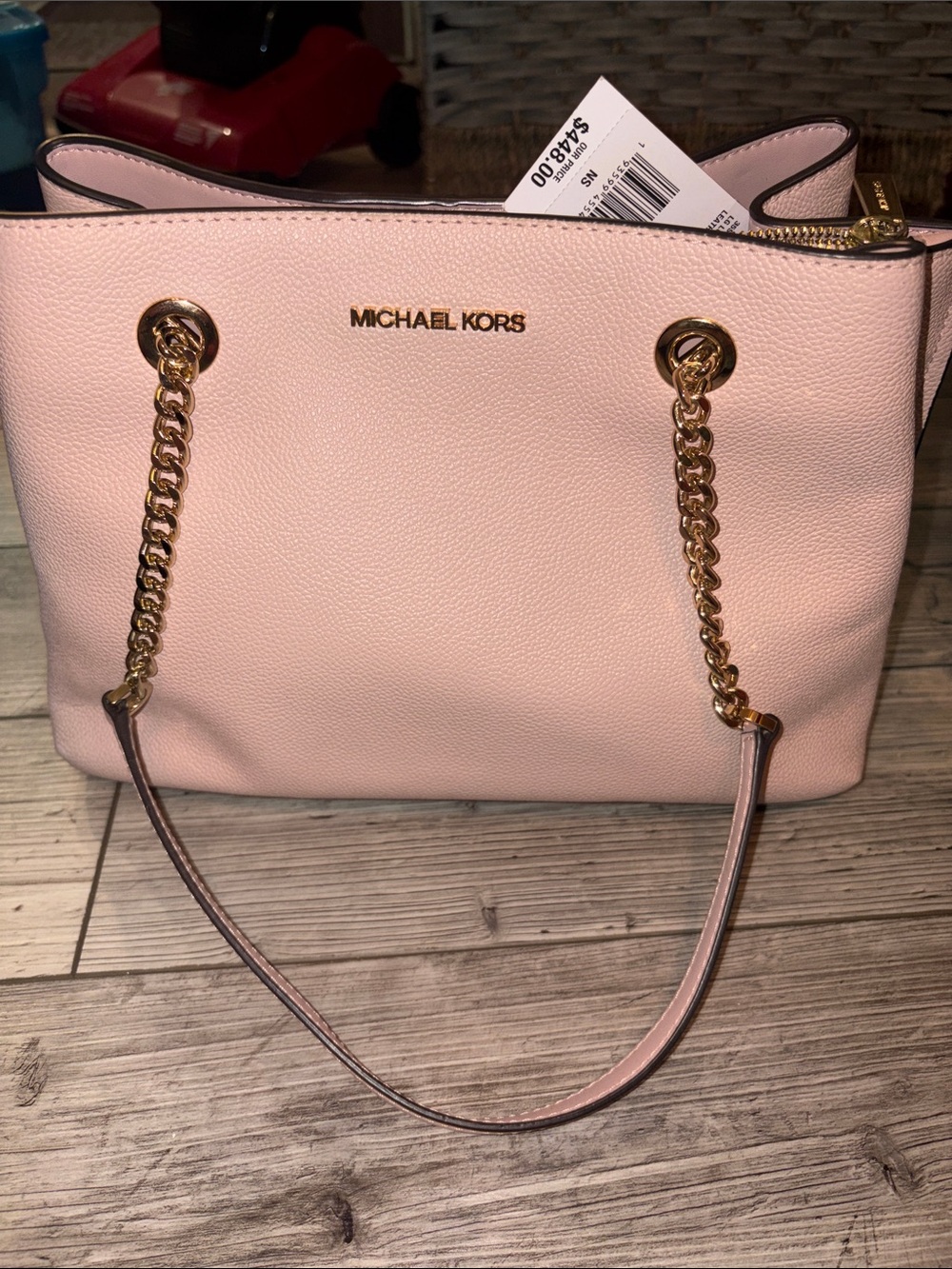 NWT Michael Kors Pink Leather Chain-Handle Shoulder Tote